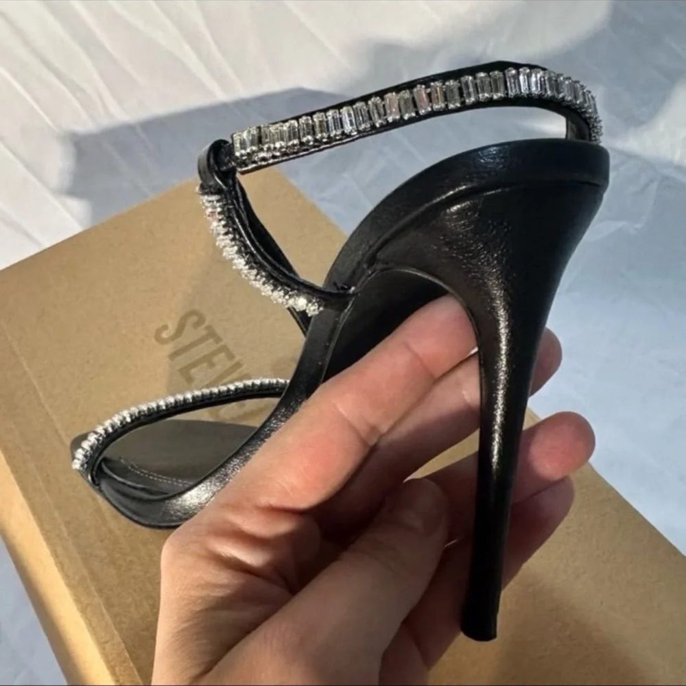 Steve Madden Elegant Black Stiletto Heels with Rhinestone Accents